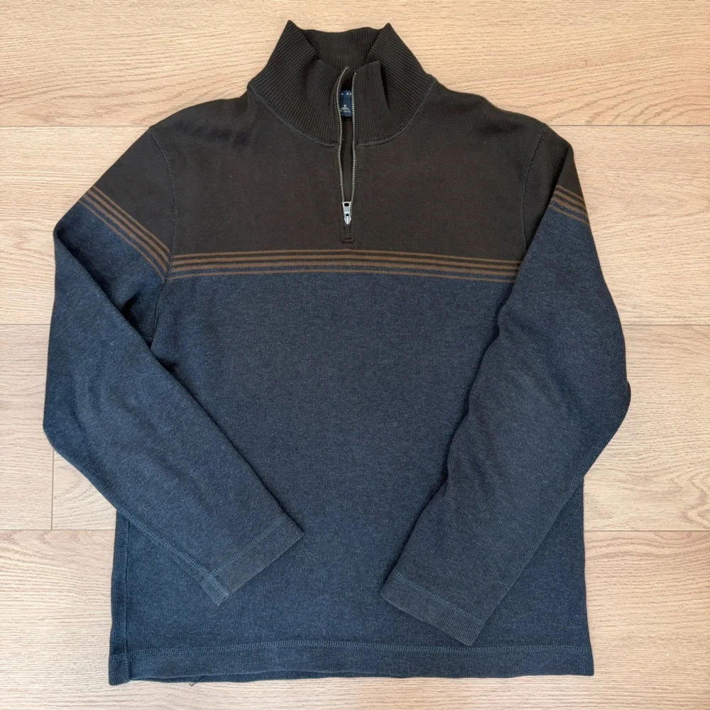 Banana Republic Men’s Size M Dark Gray & Brown Quarter-Zip Sweater Classic polo